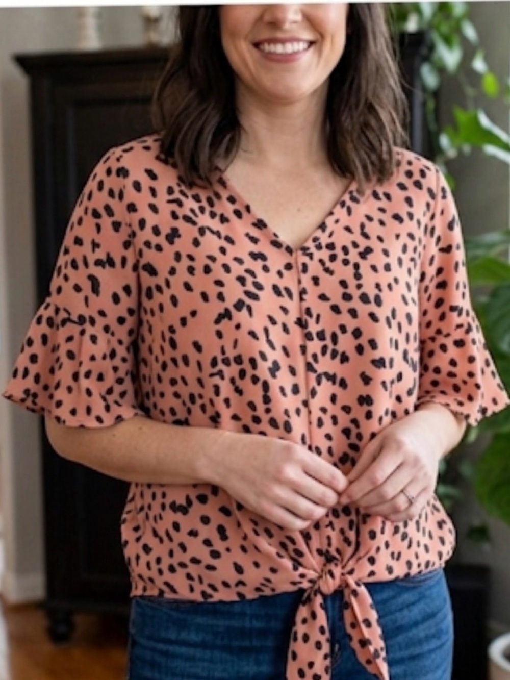 Leopard Print V-Neck Tie-Front Top